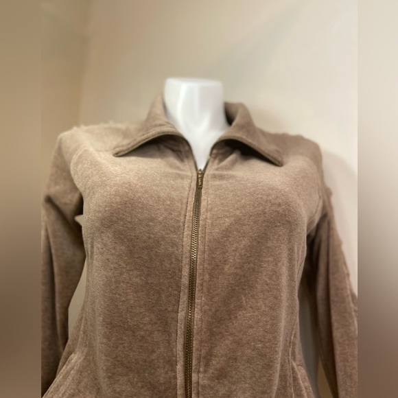 Calvin Klein Performance~Tan Velour Jacket~Zip-Up~Arm Ruching~Pockets~Size L - Picture 4 of 9